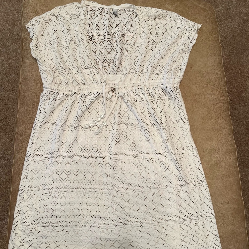 BECCA Cream Lace Drawstring Coverup